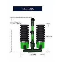 Qanvee Bio-Sponge Filter QS100A with measurements